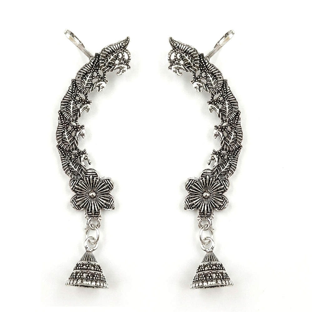 Darshana Jewels Oxidised Plated Peacock And flower Ear Cuff For Women And Girls(Pack of 6)
