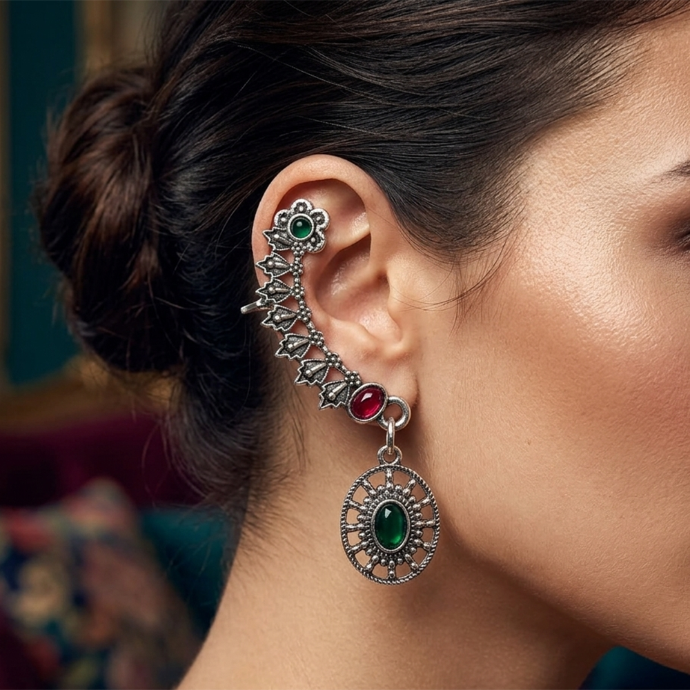 Darshana Jewels  Oxidised Plated Pink And Green Ear Cuff For Women And Girls(Pack of 6)
