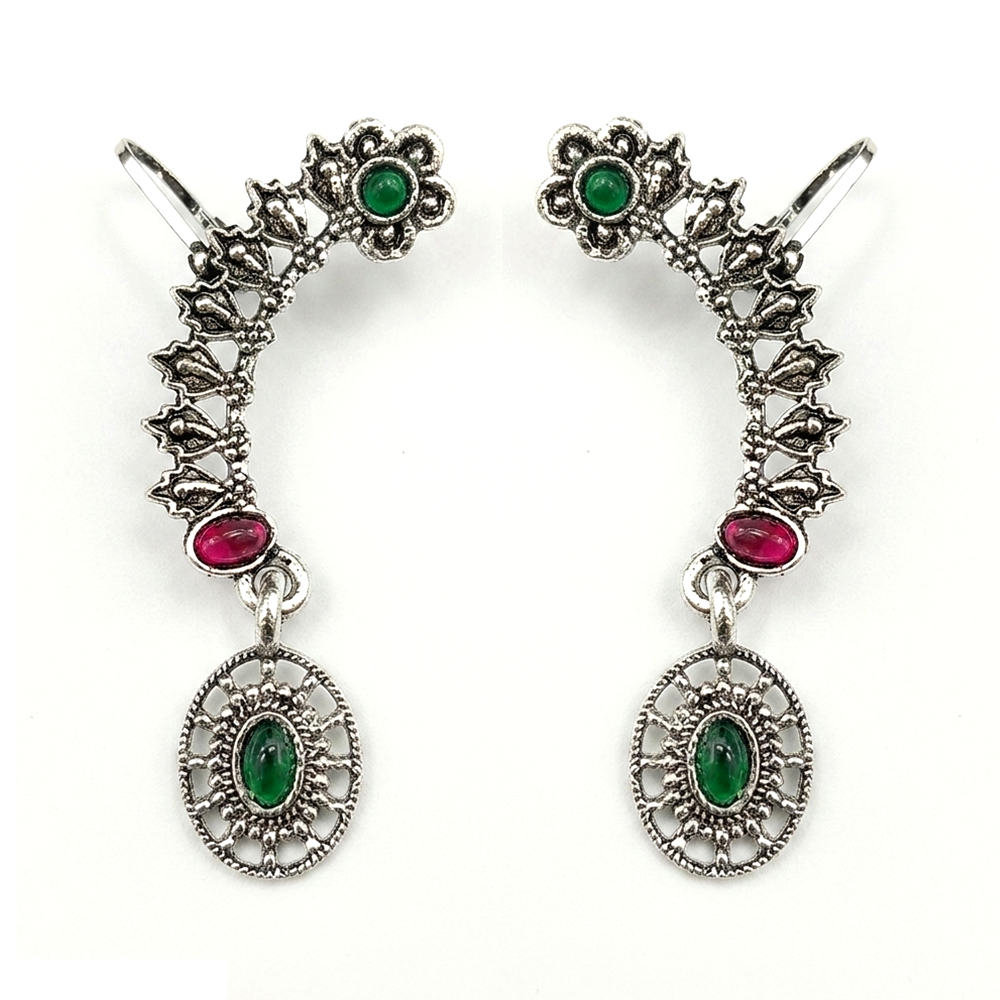 Darshana Jewels  Oxidised Plated Pink And Green Ear Cuff For Women And Girls(Pack of 6)