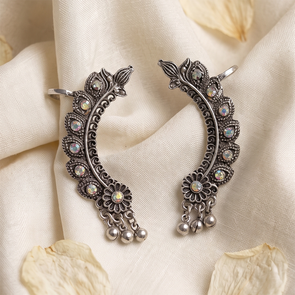 Darshana Jewels Oxidised Plated Austrian Stone Earcuff