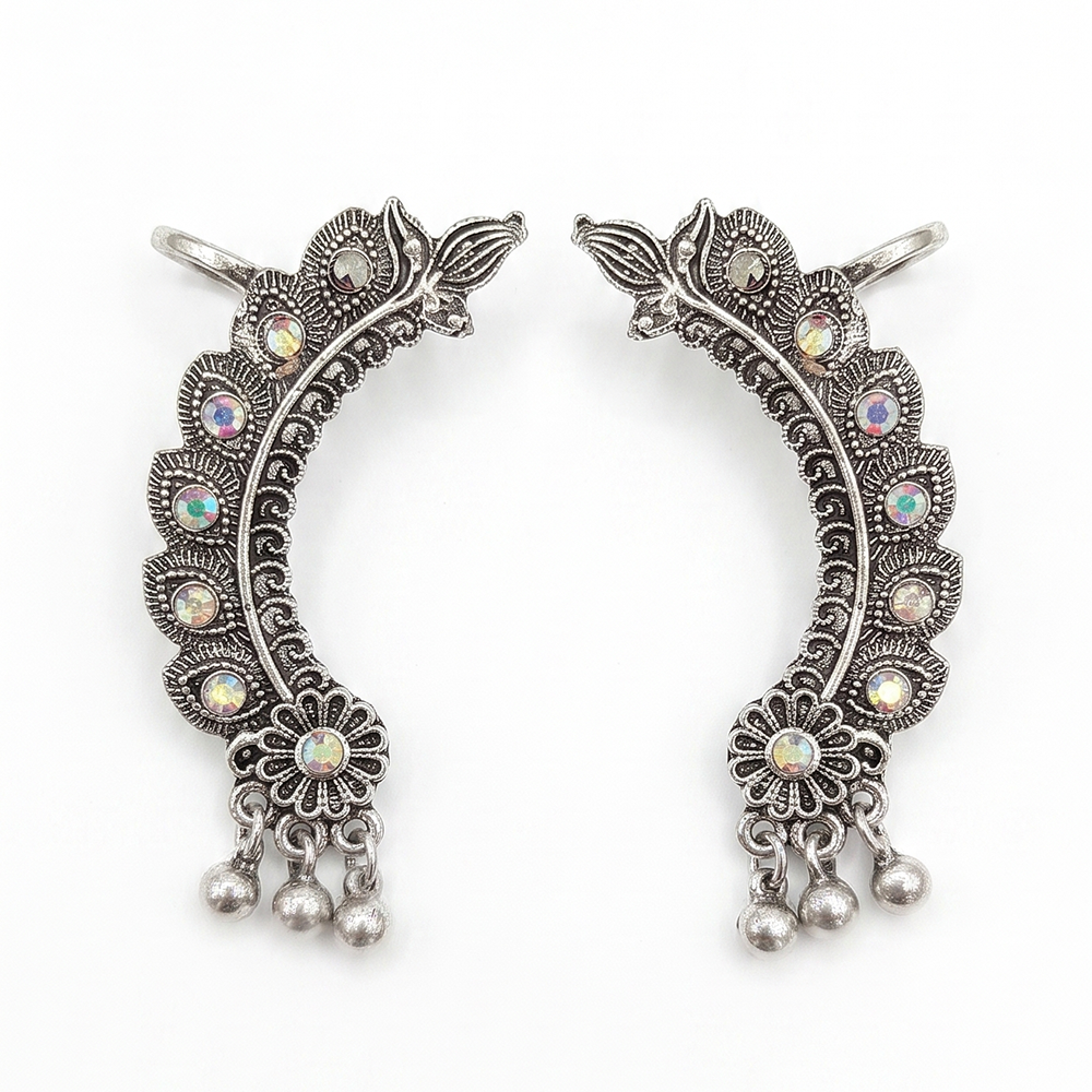 Darshana Jewels Oxidised Plated Austrian Stone Earcuff (Pack of 6)
