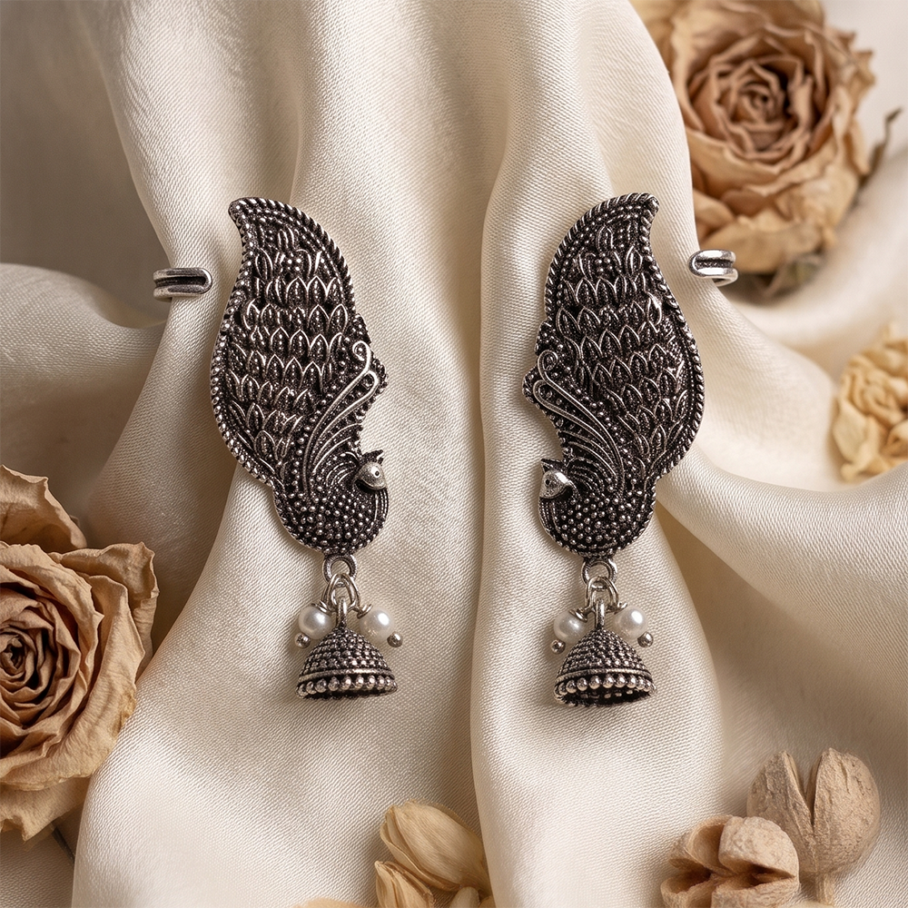 Darshana Jewels Oxidised Plated Peacock Earcuff (Pack of 6)