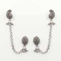 Darshana Jewels Boho Oxidised Paisley Chain Ear Cuff Earrings (Pack of 6)