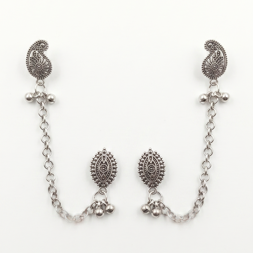 Urthn Boho Oxidised Paisley Chain Ear Cuff Earrings(Pack of 6)