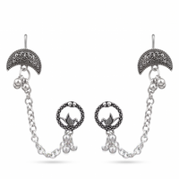 Darshana Jewels Oxidised Lotus Indo Western Chain Ear Cuff Earrings  (Pack of 6)