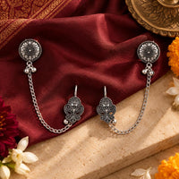 Urthn Stylish Oxidised Ear Cuffs with Floral Motif for Women Traditional Fashion Jewellery