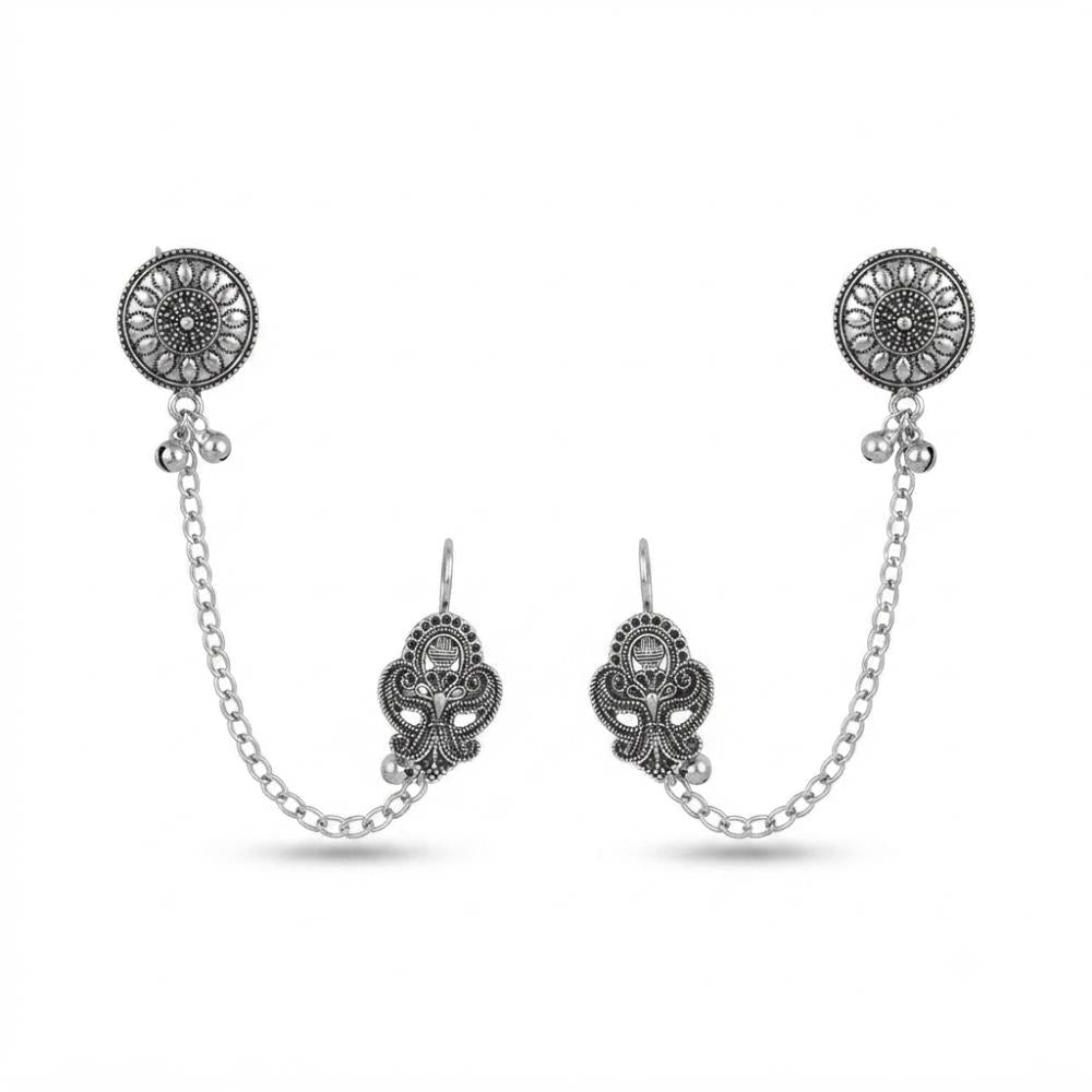 Urthn Stylish Oxidised Ear Cuffs with Floral Motif for Women Traditional Fashion Jewellery(Pack of 12)