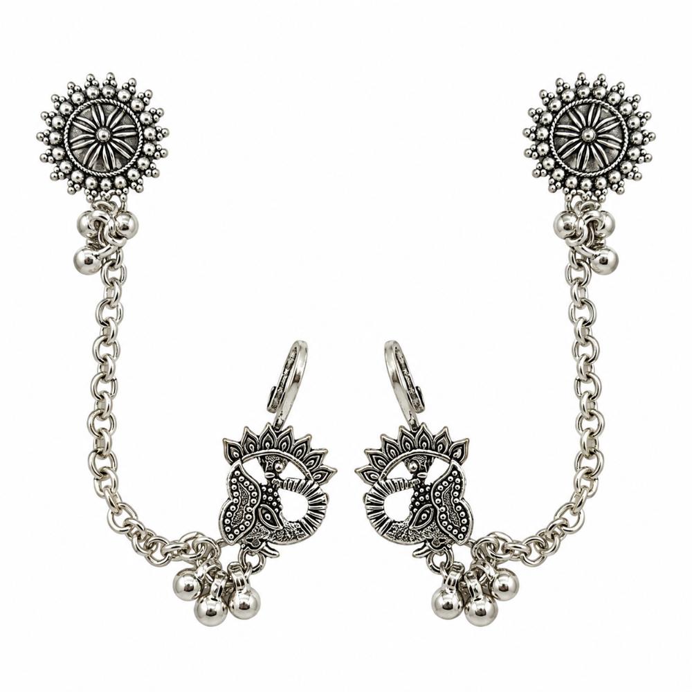 Urthn Stylish Oxidised Ear Cuffs with Peacock Motif for Women Traditional Fashion Jewellery(Pack of 12)