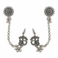 Urthn Stylish Oxidised Ear Cuffs with Peacock Motif for Women Traditional Fashion Jewellery(Pack of 12)