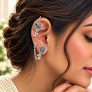 Urthn Stylish Oxidised Ear Cuffs with Peacock Motif for Women Traditional Fashion Jewellery(Pack of 12)