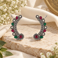 Urthn Stylish Oxidised Ear Cuffs with Floral Motif for Women Traditional Fashion Jewellery(Pack of 12)