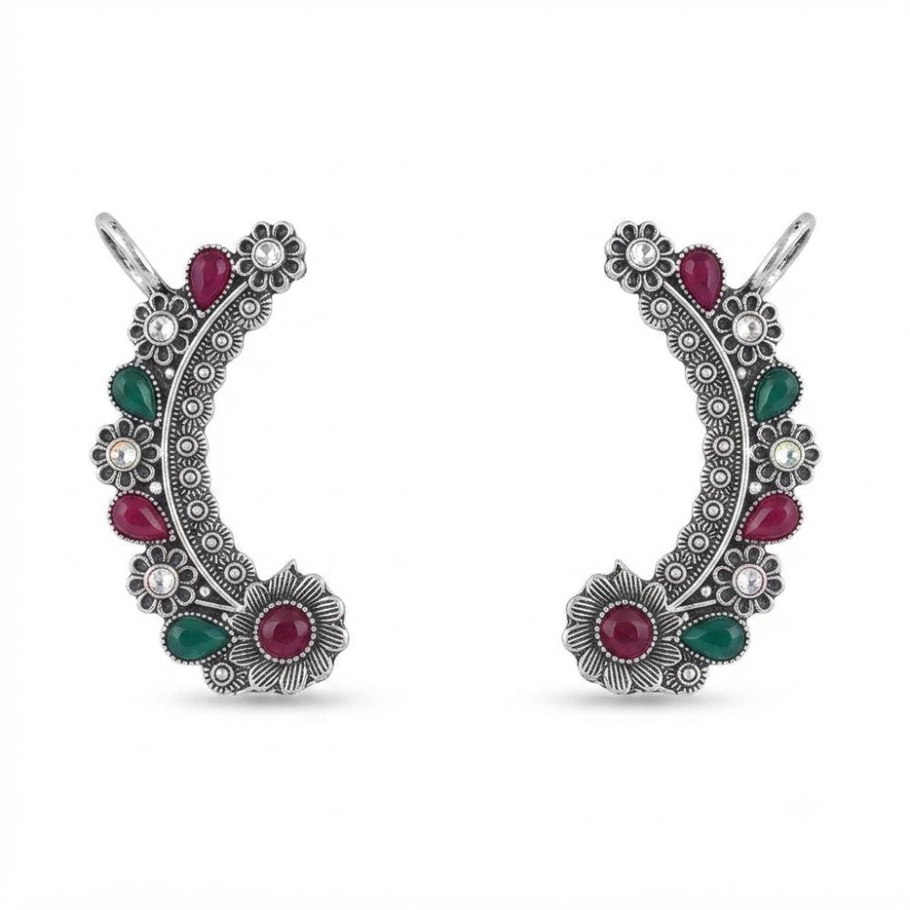Urthn Stylish Oxidised Ear Cuffs with Floral Motif for Women Traditional Fashion Jewellery(Pack of 12)