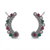 Urthn Stylish Oxidised Ear Cuffs with Floral Motif for Women Traditional Fashion Jewellery(Pack of 12)
