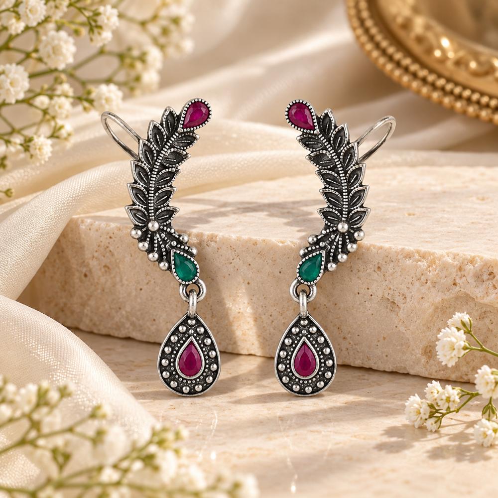 Urthn Stylish Oxidised Ear Cuffs with Floral Motif for Women Traditional Fashion Jewellery