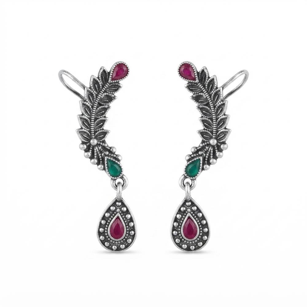 Urthn Stylish Oxidised Ear Cuffs with Floral Motif for Women Traditional Fashion Jewellery(Pack of 12)