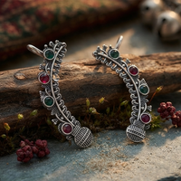 Urthn Stylish Oxidised Ear Cuffs with Floral Motif for Women Traditional Fashion Jewellery