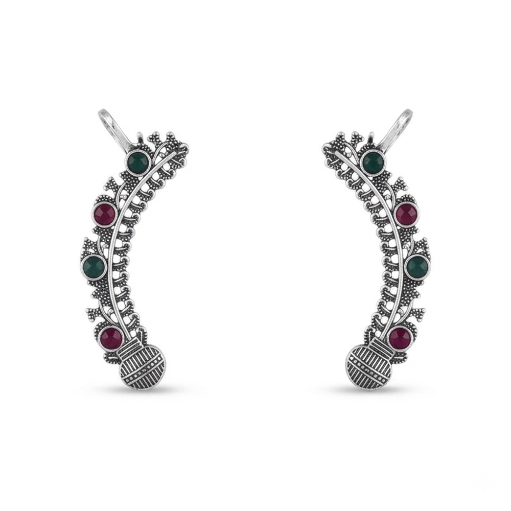Urthn Stylish Oxidised Ear Cuffs with Floral Motif for Women Traditional Fashion Jewellery(Pack of 12)