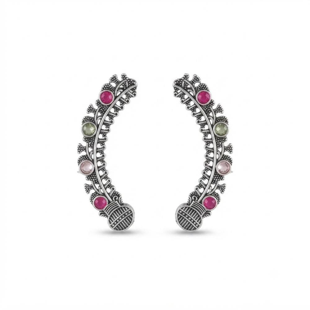 Urthn Stylish Oxidised Ear Cuffs with Floral Motif for Women Traditional Fashion Jewellery(Pack of 12)
