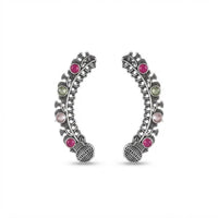 Urthn Stylish Oxidised Ear Cuffs with Floral Motif for Women Traditional Fashion Jewellery(Pack of 12)