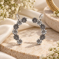 Urthn Stylish Oxidised Ear Cuffs with Floral Motif for Women Traditional Fashion Jewellery(Pack of 12)