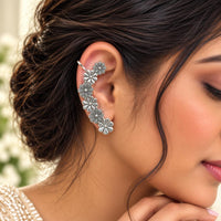 Urthn Stylish Oxidised Ear Cuffs with Floral Motif for Women Traditional Fashion Jewellery
