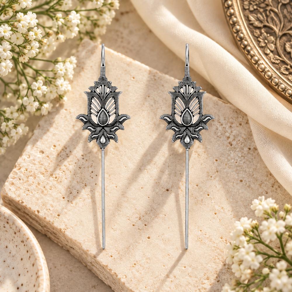 Urthn Stylish Oxidised Ear Cuffs with Lotus Motif for Women Traditional Fashion Jewellery