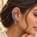 Urthn Stylish Oxidised Ear Cuffs with Floral Motif for Women Traditional Fashion Jewellery(Pack of 12)