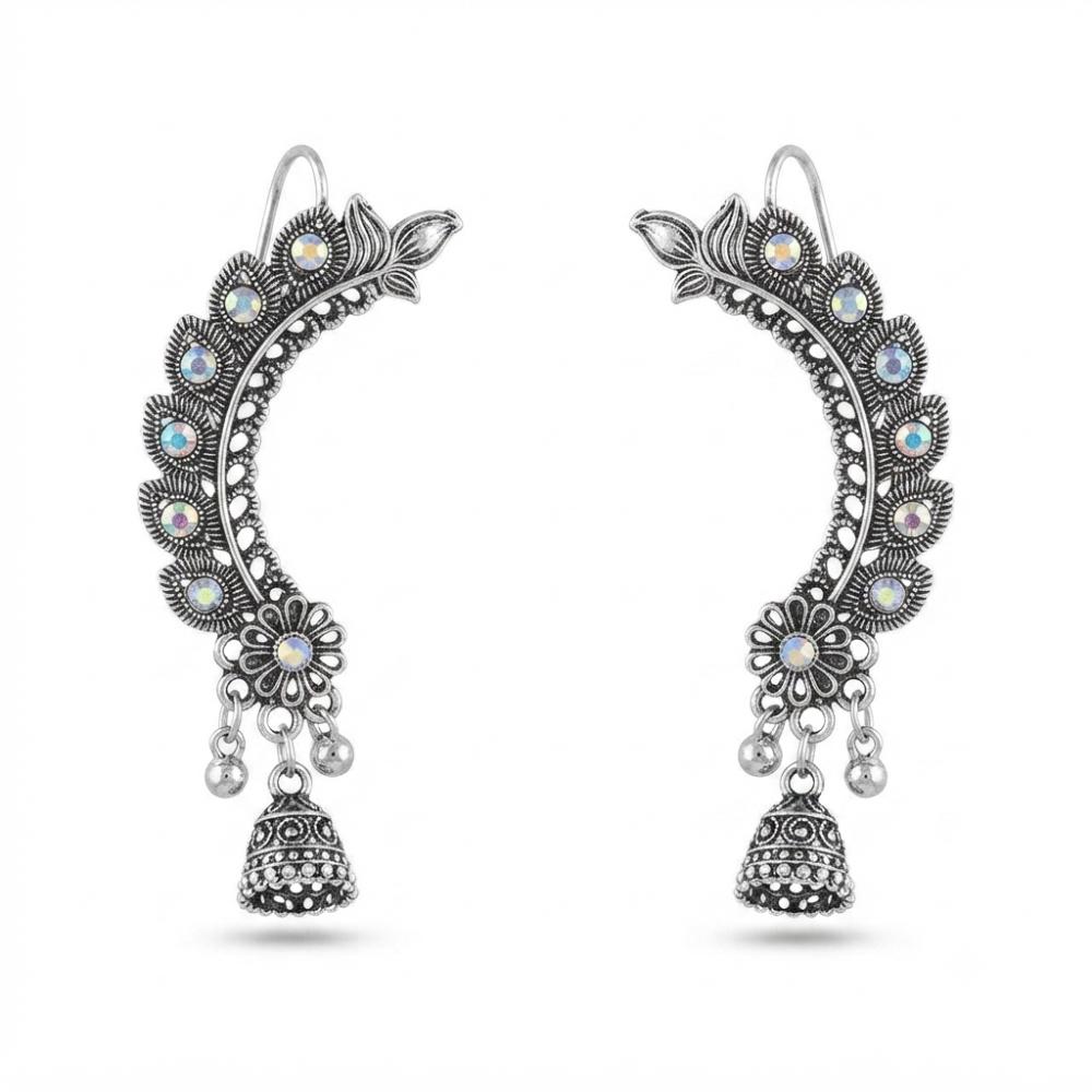 Urthn Stylish Oxidised Ear Cuffs with Floral Motif for Women Traditional Fashion Jewellery(Pack of 12)