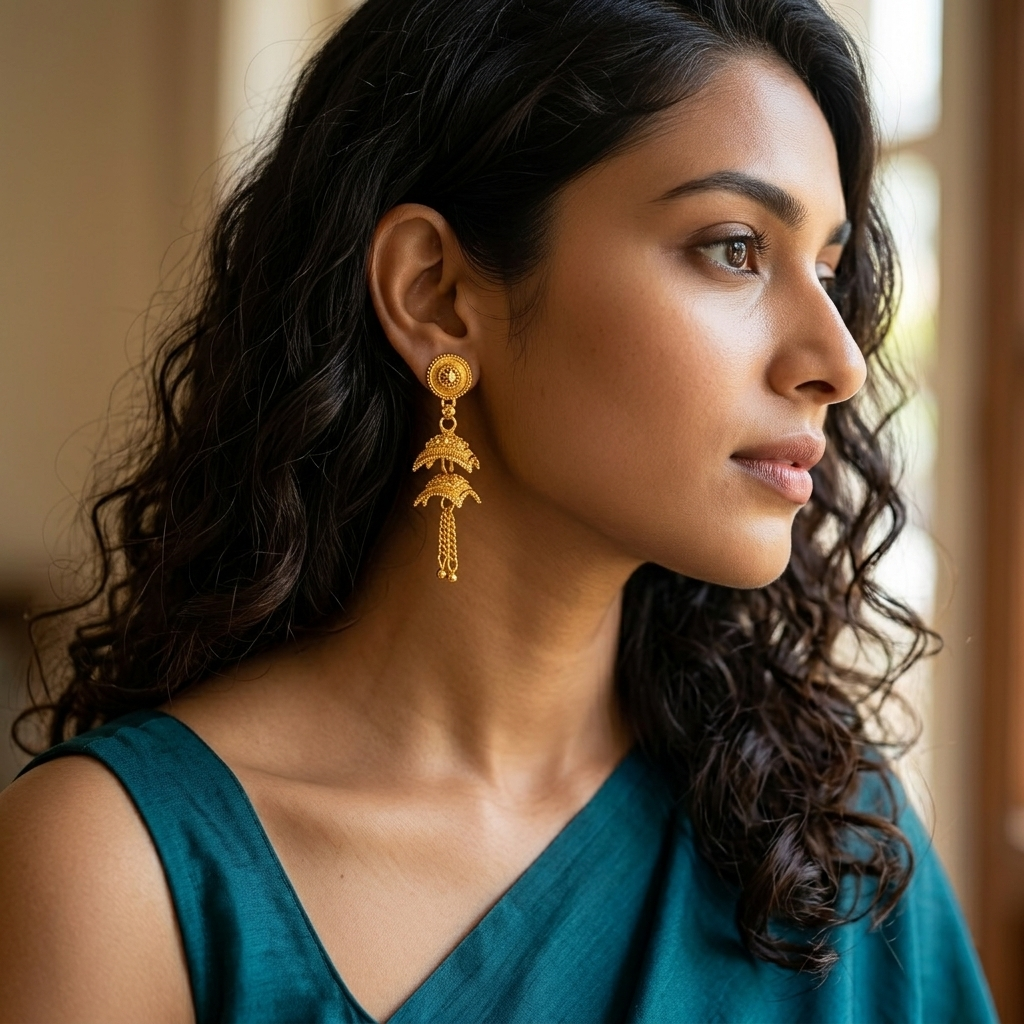 Darshana Jewels Elegant Gold Plated Floral Double Jhumka Drop Earrings(Pack Of  6)