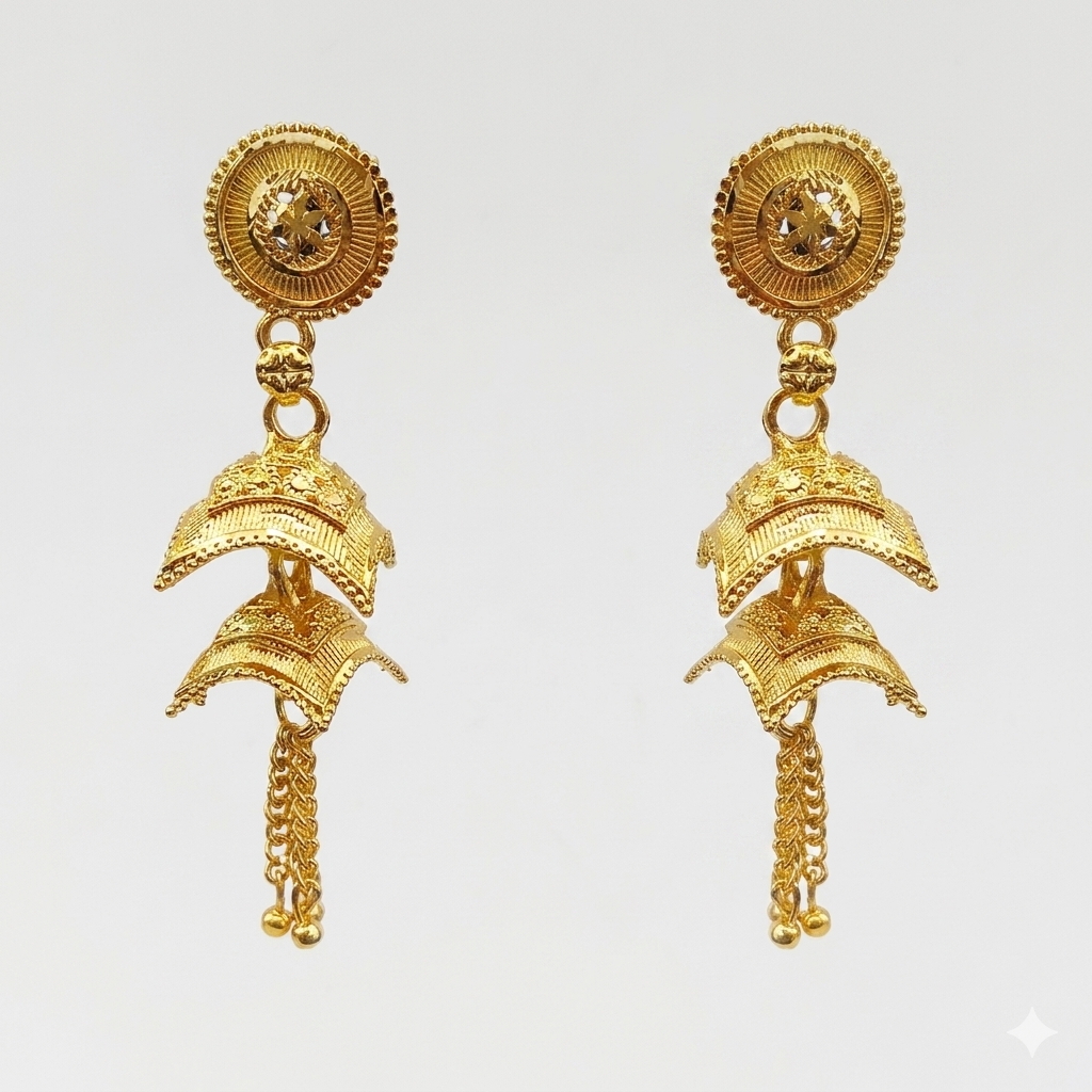 Darshana Jewels Elegant Gold Plated Floral Double Jhumka Drop Earrings(Pack Of  6)