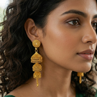 Darshana Jewels Elegant Gold Plated Floral Three Layer Jhumka Drop Earrings(Pack Of  6)
