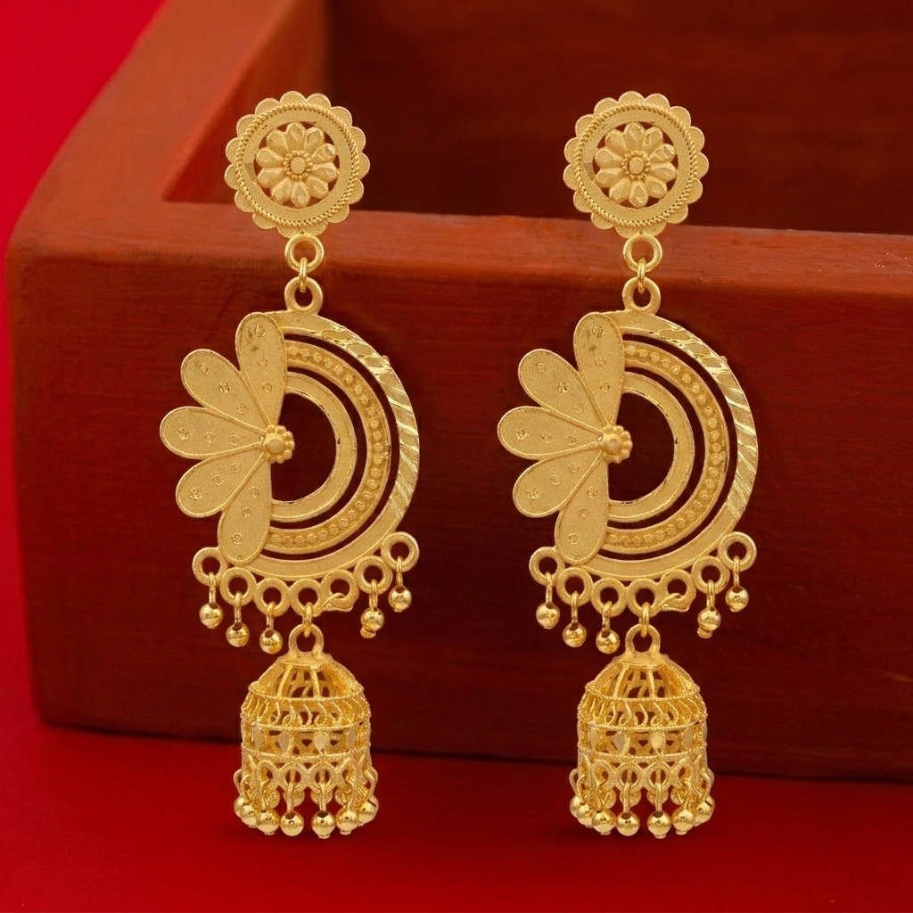 Darshana Jewels Elegant Gold Plated Floral Designer Jhumka Drop Earrings(Pack Of  6)