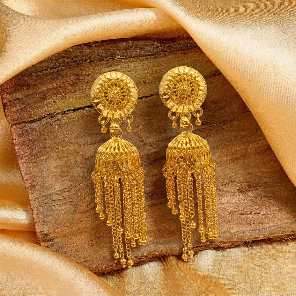 Darshana Jewels Elegant Gold Plated Floral Jhumka Drop Earrings(Pack Of  6)