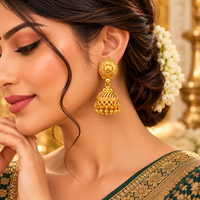 Urthn Beautiful Gold Plated Jhumka Earrings for Women | Designer Ethnic Jewellery for Festive Looks( Pack of 6)