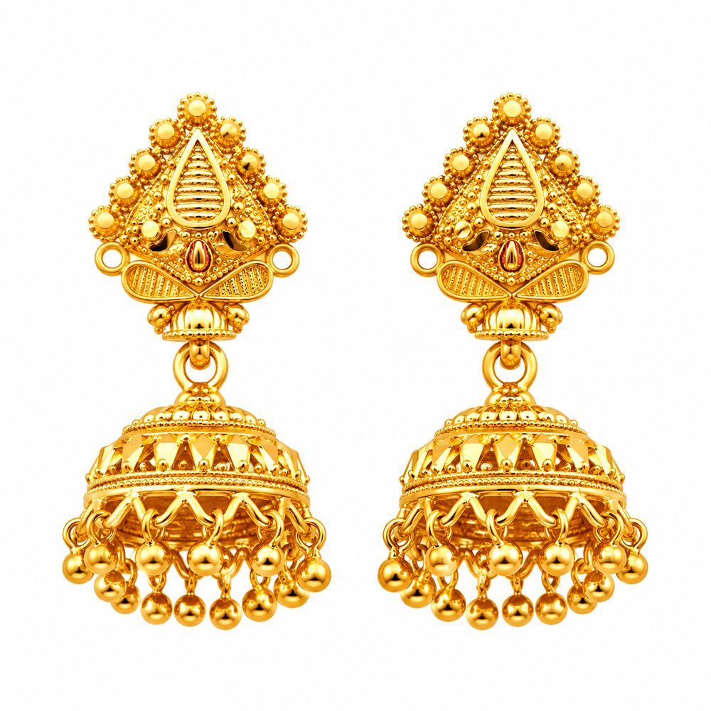 Urthn Traditional Gold Plated Jhumki Earrings with Leaf Shape Stud for Women & Girls( Pack of 6)