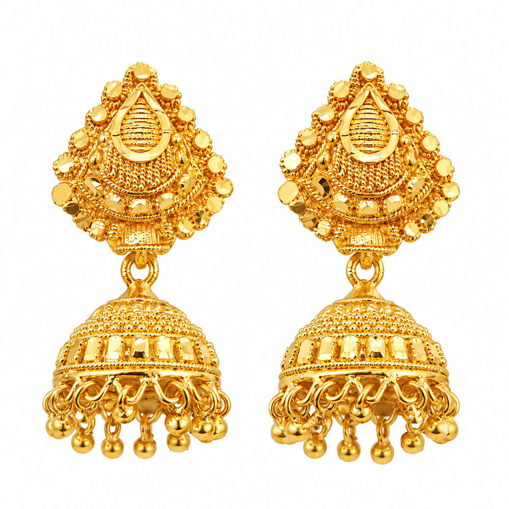 Urthn Traditional Gold Plated Jhumki Earrings with Leaf Shape Stud for Women & Girls( Pack of 6)