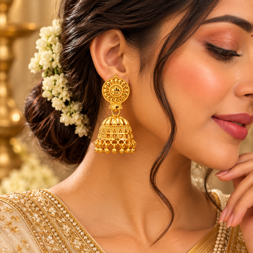 Urthn Heritage Inspired Gold Plated Jhumka Earrings | Traditional Designer Jewellery for Women( Pack of 6)