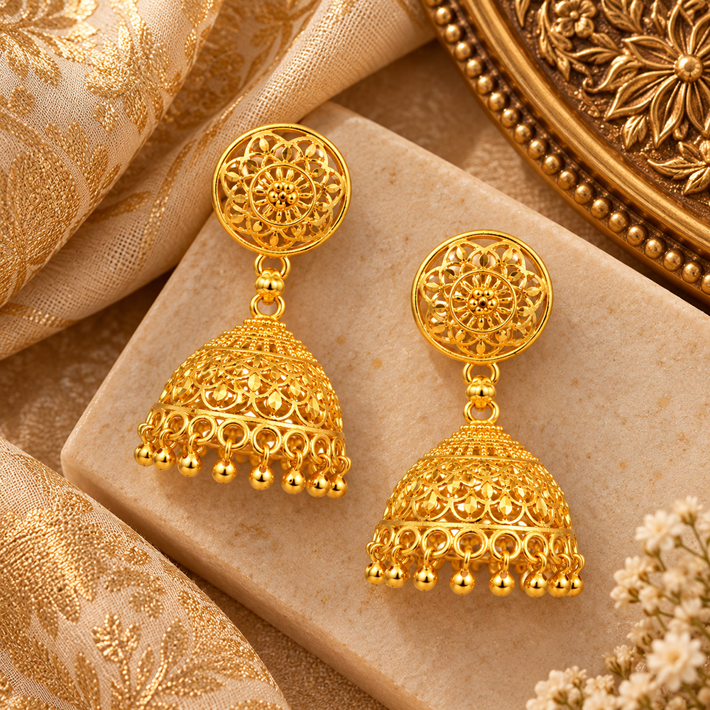 Urthn Heritage Inspired Gold Plated Jhumka Earrings | Traditional Designer Jewellery for Women( Pack of 6)