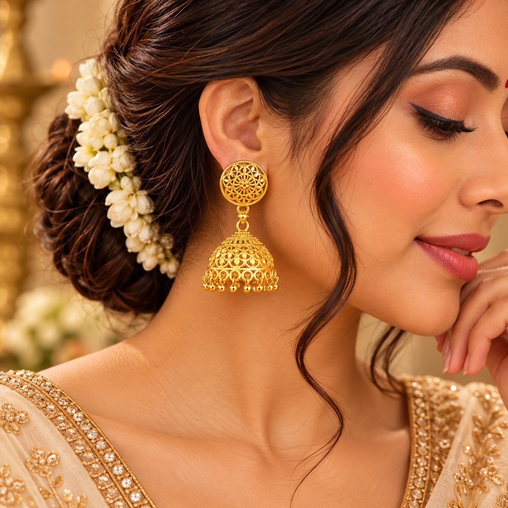 Urthn Heritage Inspired Gold Plated Jhumka Earrings | Traditional Designer Jewellery for Women( Pack of 6)