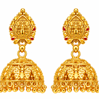 Urthn Heritage Inspired Gold Plated Jhumka Earrings With Leaf shape stud( Pack of 6)