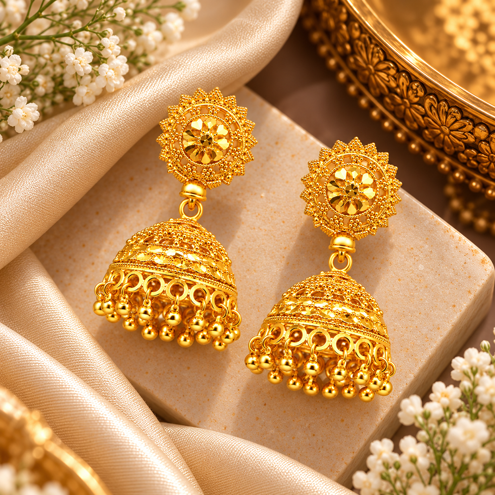 Urthn Heritage Inspired Gold Plated Jhumka Earrings | Traditional Designer Jewellery for Women( Pack of 6)