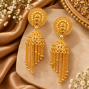 Urthn Heritage Inspired Gold Plated Jhumka Earrings with Long chain Tassels