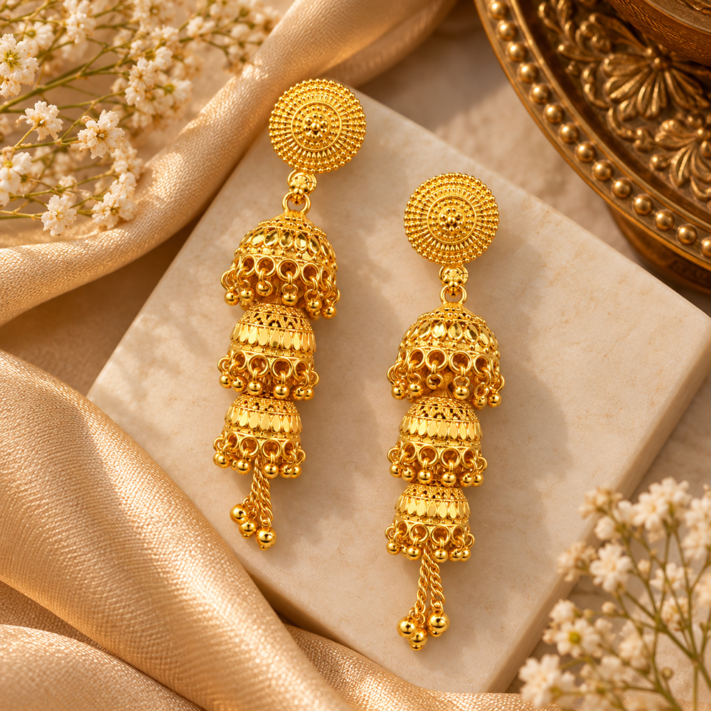 Urthn Heritage Inspired Gold Plated Multi Layered Jhumki Earrings | Traditional Designer Jewellery for Women( Pack of 6)