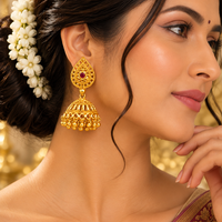 Urthn Stylish Gold Plated Jhumka Earrings | Traditional Fashion Jewellery for Festive & Party Wear( Pack of 6)