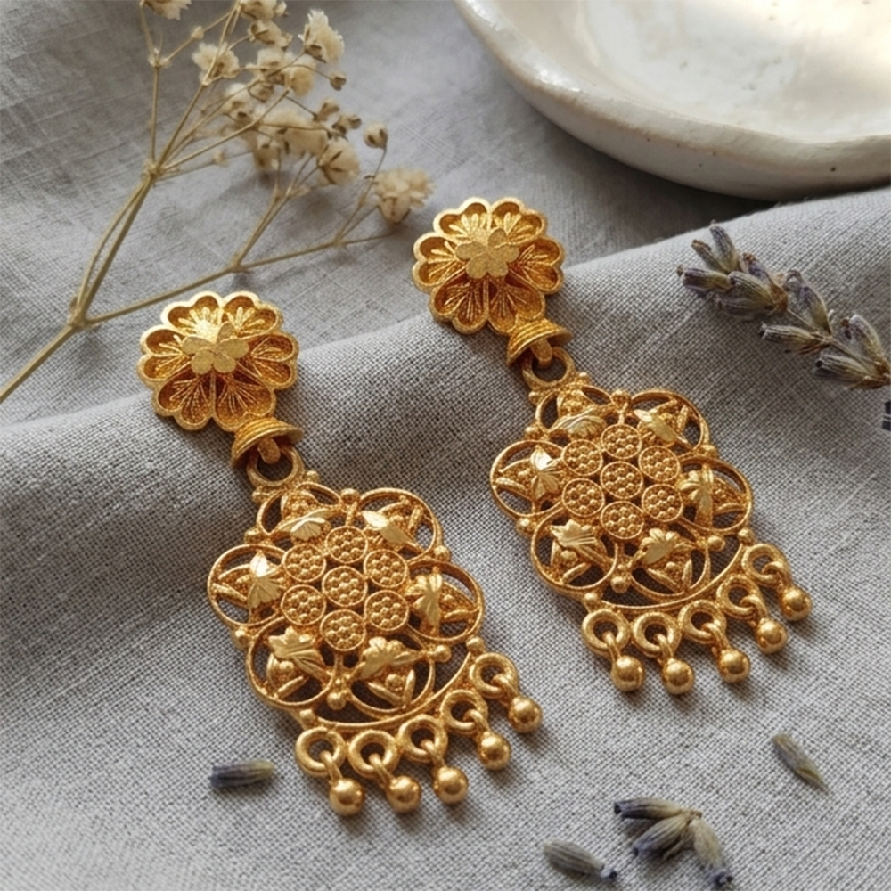 Darshana Jewels Gold Plated Traditional Small Dangler Earrings(Pack Of 6)