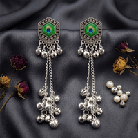 Urthn Vintage Oxidised Peacock Inspired Kashmiri Dangler Earrings(Pack of 6)