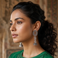 Urthn Oxidised Silver Plated Traditional Jhumki Earrings for Women