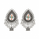 Urthn Oxidised Silver Plated Traditional Jhumki Earrings for Women(Pack Of 6)