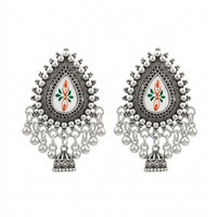 Urthn Oxidised Silver Plated Traditional Jhumki Earrings for Women(Pack Of 6)