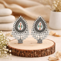 Urthn Oxidised Silver Plated Traditional Jhumki Earrings for Women